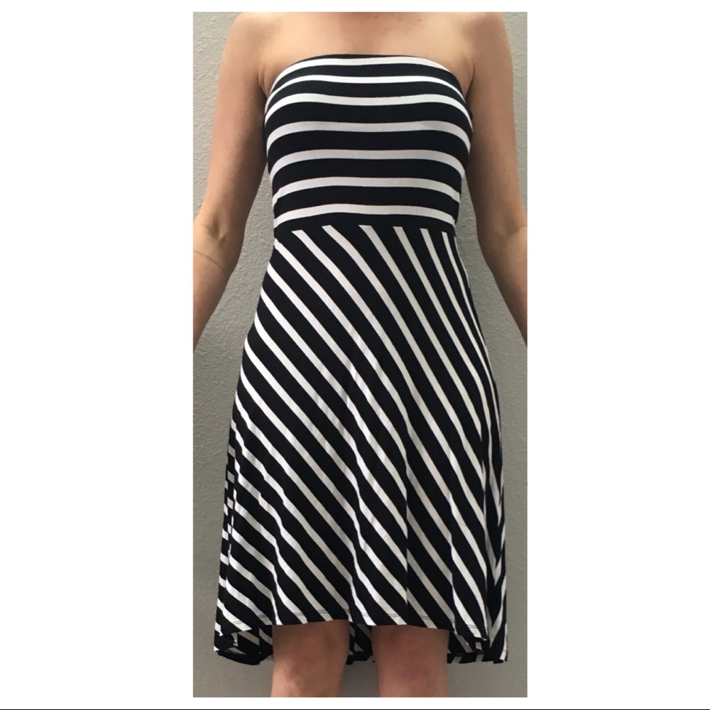 Women’s strapless black & white stripe dress